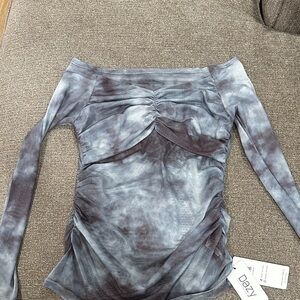 Dazy Off-Shoulder Tie-Dye Blouse - Blue and Gray